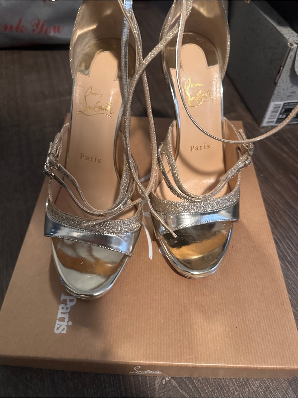 Christian Louboutin Metallic Gold Strappy Platform Heels